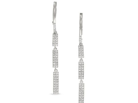 Platinum Finish Sterling Silver Micropave Three Bar Drop Earrings with Simulated Diamonds Online Sale