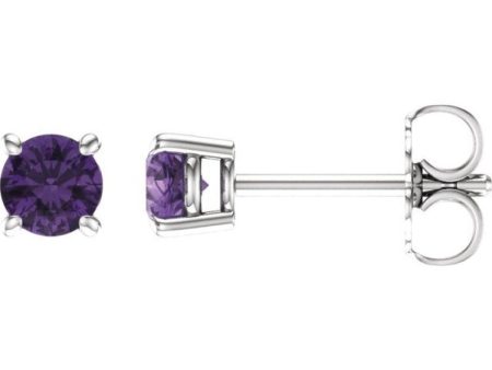 14K White 4 mm Natural Amethyst Stud Earrings Supply