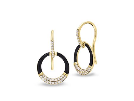 Gold Vermeil Sterling Silver Micropave Black Enamel Open Circle Drop Earrings with Simulated Diamonds Cheap