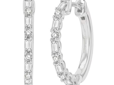 1 2 Ctw Baguette and Round Cut Diamond Hoop Earring in 14K White Gold For Cheap