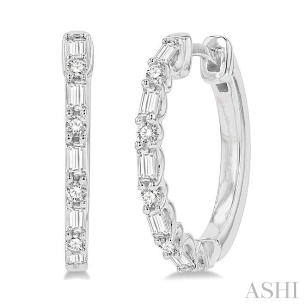 1 2 Ctw Baguette and Round Cut Diamond Hoop Earring in 14K White Gold For Cheap