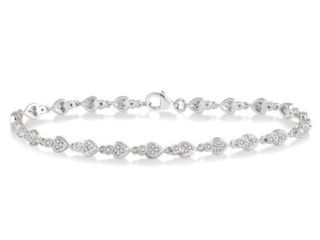 1 3 Ctw Heart Charm Round Cut Diamond Link Bracelet in 10K White Gold For Sale