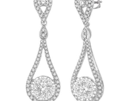 1 Ctw Loop Dangler Round Cut Diamond Lovebright Hanging Earrings in 14K White Gold Fashion