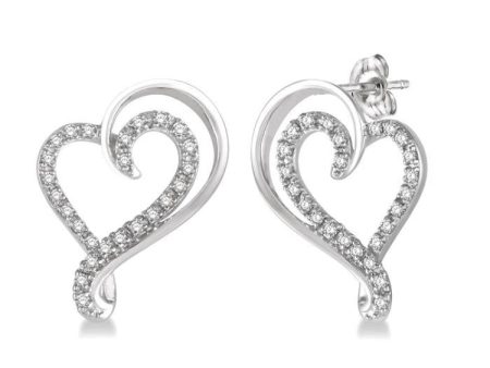 1 6 Ctw Split Side Double Heart Round Cut Diamond Earrings in 10K White Gold For Discount