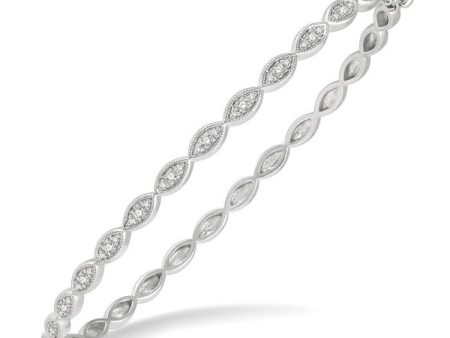 1 3 Ctw Marquise Mount Round Cut Diamond Stackable Bangle in 14K White Gold Online Hot Sale