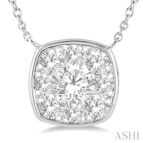 1 2 Ctw Cushion Shape Lovebright Diamond Necklace in 14K White Gold For Cheap