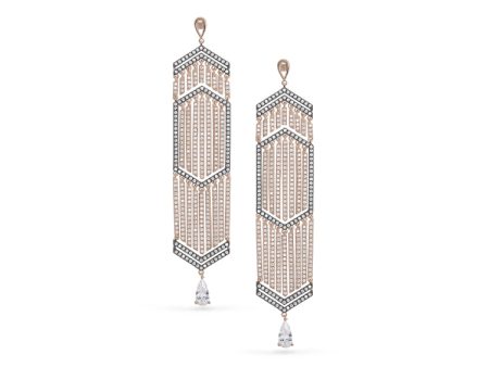 Rose Gold and Black Rhodium Finish Sterling Silver Micropave Cascade Earrings with Simulated Diamonds Discount