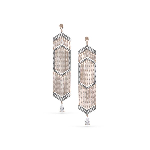 Rose Gold and Black Rhodium Finish Sterling Silver Micropave Cascade Earrings with Simulated Diamonds Discount