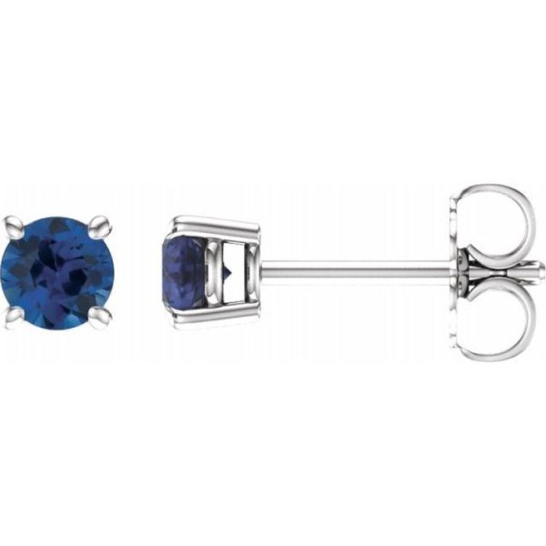 14K White 4 mm Natural Blue Sapphire Stud Earrings Online Hot Sale