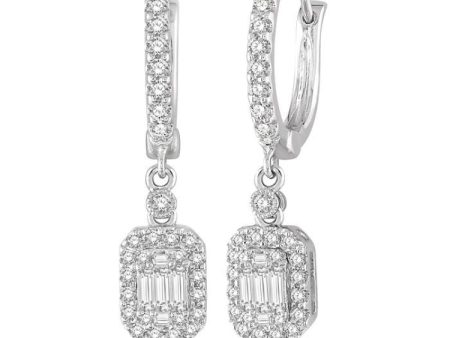 1 2 Ctw Baguette & Round Cut Diamond Earrings in 14K White Gold For Discount