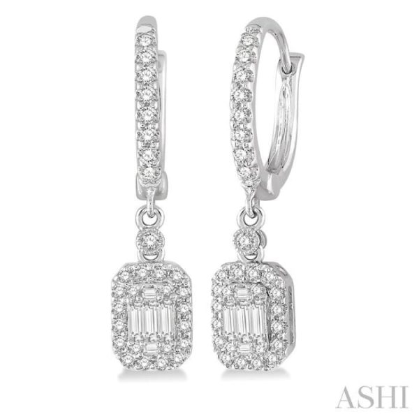 1 2 Ctw Baguette & Round Cut Diamond Earrings in 14K White Gold For Discount