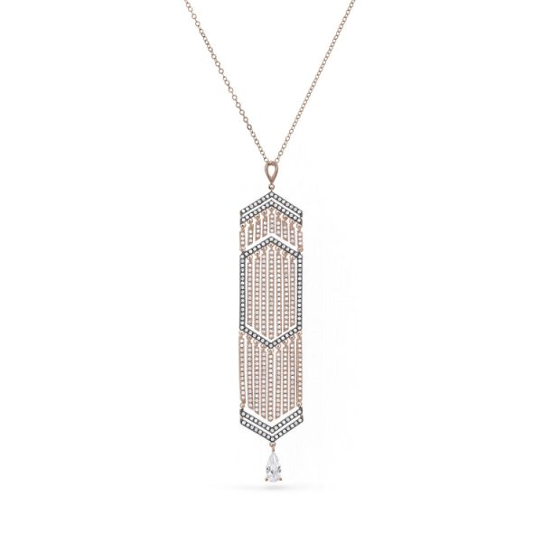 Rose Gold and Black Rhodium Finish Sterling Silver Micropave Cascade Pendant with Simulated Diamonds on 20  Cable Chain Online Hot Sale