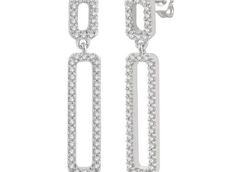 1 3 Ctw Oblong Link Round Cut Diamond Long Earring in 14K White Gold For Sale