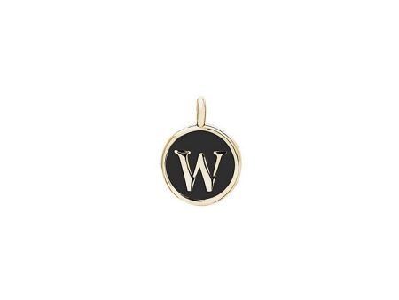 Gold Finish Sterling Silver Black Enamel Initial Charm - W Fashion