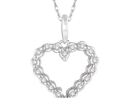 1 10 Ctw Round Cut Diamond Heart Pendant in 10K White Gold with Chain Online