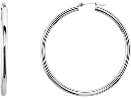 14K White 48 mm Tube Hoop Earrings on Sale