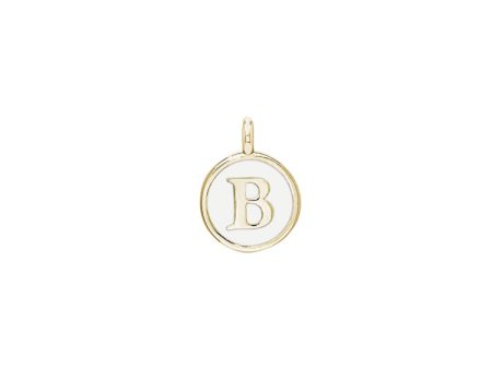 Gold Finish Sterling Silver White Enamel Initial Charm - B Sale