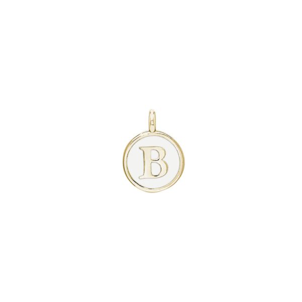 Gold Finish Sterling Silver White Enamel Initial Charm - B Sale