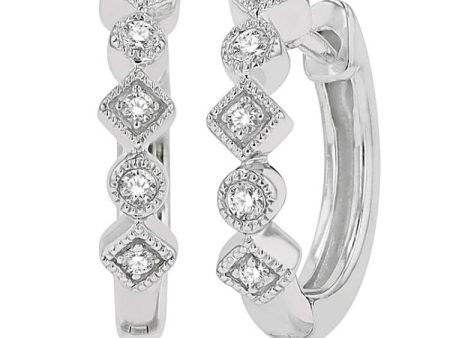 1 10 Ctw Circular & Rhombus Mount Round Cut Diamond Huggie Earrings in 10K White Gold Discount