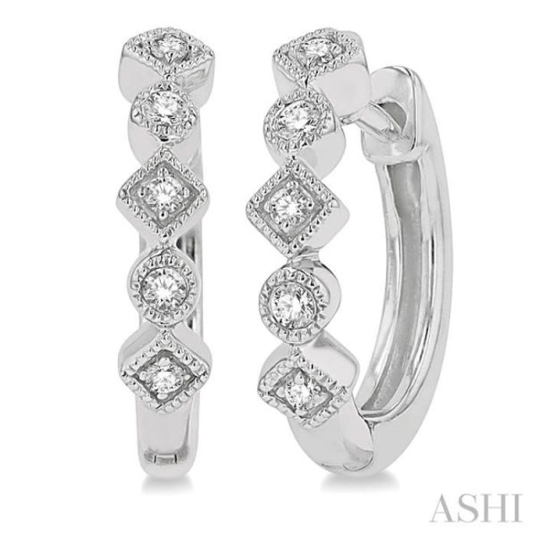 1 10 Ctw Circular & Rhombus Mount Round Cut Diamond Huggie Earrings in 10K White Gold Discount