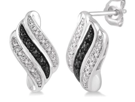 1 6 Ctw White and Black Diamond Fashion Earrings in Sterling Silver Hot on Sale