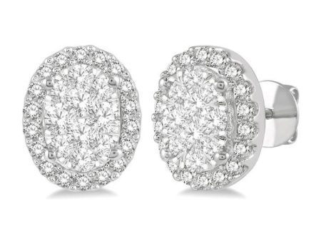 1 2 Ctw Oval Shape Lovebright Round Cut Diamond Stud Earrings in 14K White Gold For Cheap