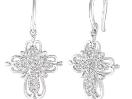 1 20 Ctw Round Cut Diamond Cross Earrings in Sterling Silver Fashion