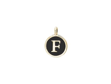 Gold Finish Sterling Silver Black Enamel Initial Charm - F Online Sale