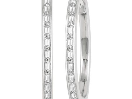 1 4 Ctw Baguette Diamond Hoop Earrings in 14K White Gold Online Hot Sale