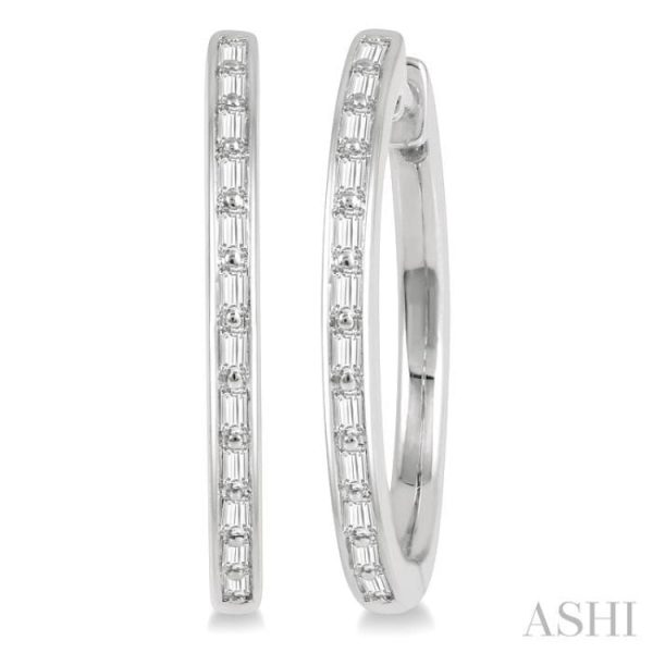 1 4 Ctw Baguette Diamond Hoop Earrings in 14K White Gold Online Hot Sale