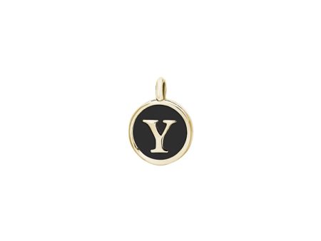 Gold Finish Sterling Silver Black Enamel Initial Charm - Y For Cheap