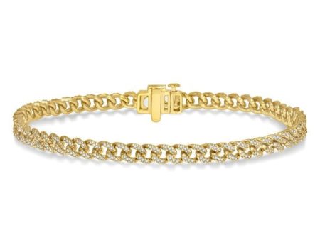 1 Ctw Round Cut Diamond Curb Bracelet in 14K Yellow Gold For Sale