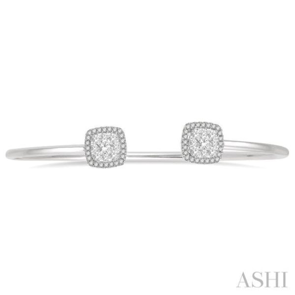 3 4 Ctw Cushion Shape Lovebright Open Cuff Diamond Bangle in 14K White Gold Supply