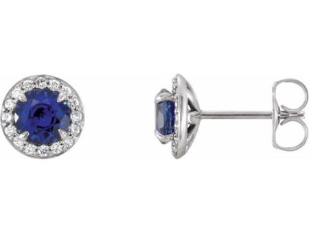 Sterling Silver 4 mm Lab-Grown Blue Sapphire & 1 10 CTW Natural Diamond Earrings Online Hot Sale