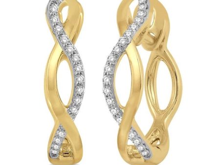 1 10 Ctw Entwined Round Cut Diamond Hoop Earrings in 10K Yellow Gold Online Sale