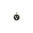 Gold Finish Sterling Silver Black Enamel Initial Charm - V Online