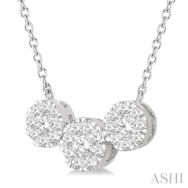 1 2 Ctw 3-Stone Lovebright Round Cut Diamond Necklace in 14K White Gold For Cheap