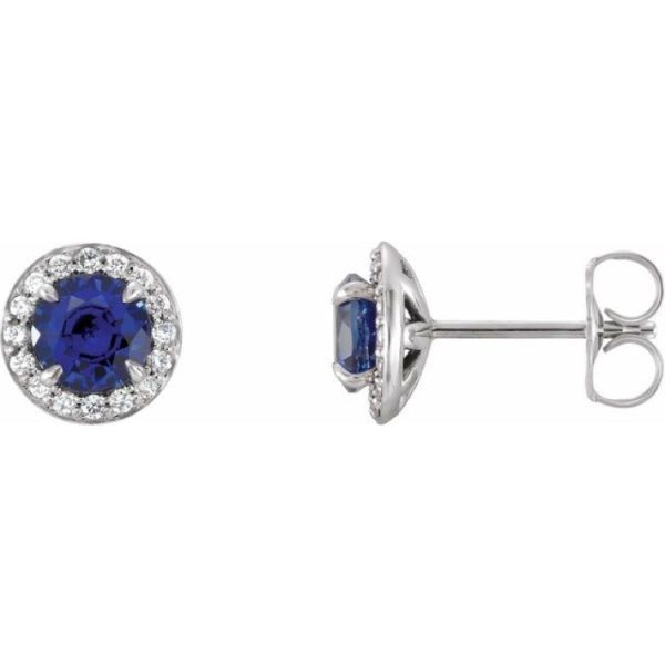 Sterling Silver 3.5 mm Lab-Grown Blue Sapphire & 1 8 CTW Natural Diamond Earrings For Cheap