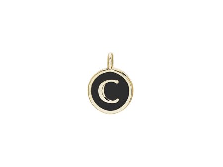 Gold Finish Sterling Silver Black Enamel Initial Charm - C Online