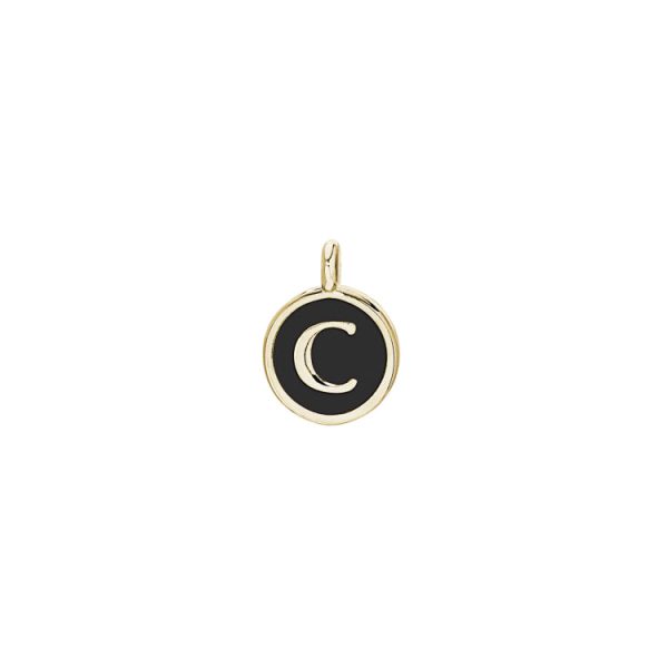 Gold Finish Sterling Silver Black Enamel Initial Charm - C Online