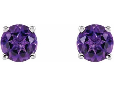 14K White 5 mm Natural Amethyst Stud Earrings Hot on Sale