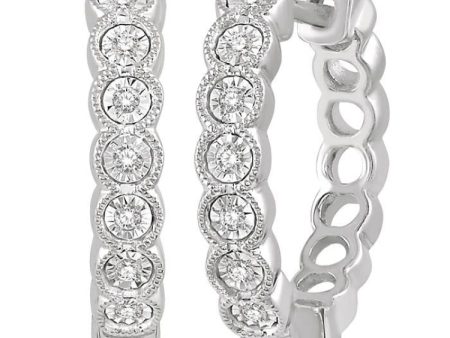 1 10 Ctw Lattice Round Cut Diamond Hoop Earrings in 10K White Gold Fashion