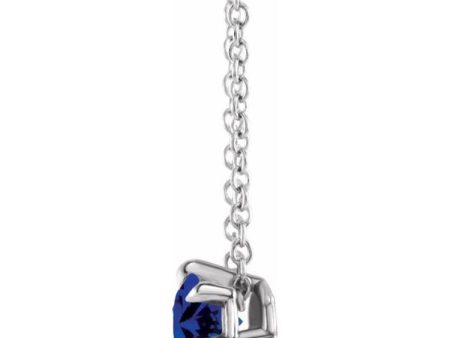 Sterling Silver 6 mm Lab-Grown Blue Sapphire Solitaire 16-18  Necklace Supply