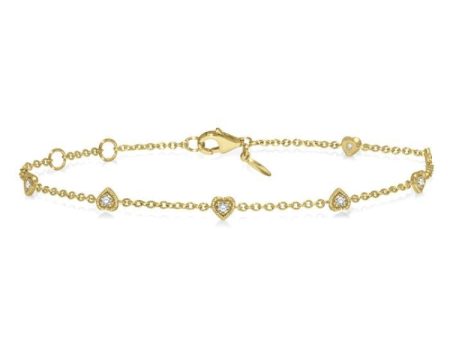 1 6 Ctw Heart Shape Mount Round Cut Diamond Station Bracelet in 10K Yellow Gold Supply