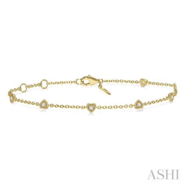 1 6 Ctw Heart Shape Mount Round Cut Diamond Station Bracelet in 10K Yellow Gold Supply