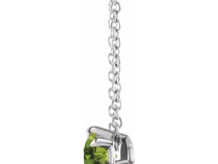 Sterling Silver 5 mm Natural Peridot Solitaire 16-18  Necklace on Sale