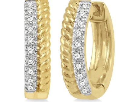 1 10 Ctw Rope Bead & Round Cut Diamond Huggie Earrings in 10K Yellow Gold on Sale