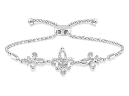 1 20 Ctw Fleur De Lis Round Cut Diamond Lariat Bracelet in Sterling Silver For Cheap