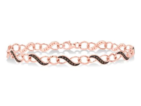 1 4 Ctw Round cut Champagne Brown Diamond Infinity Bracelet in 10K Rose Gold Hot on Sale