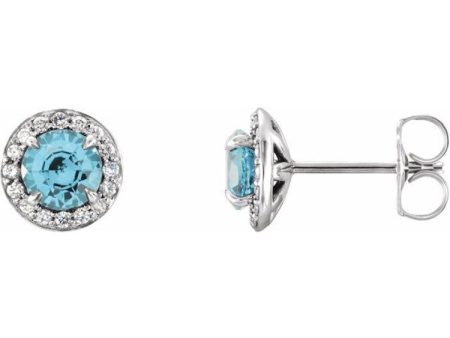 14K White 4.5 mm Natural Blue Zircon & 1 6 CTW Natural Diamond Earrings For Cheap